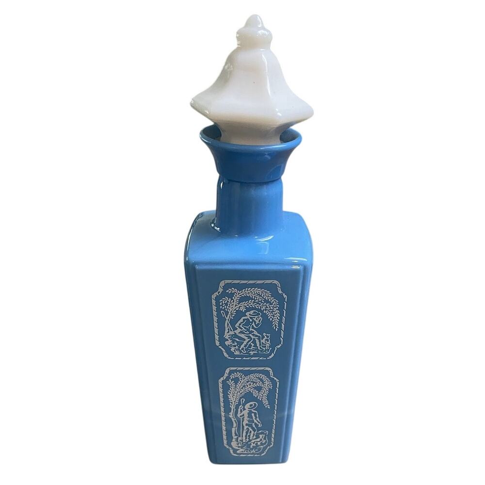 Jim Beam Decanter | 1965 Blue & White Milk Glass | Regal China | Empty | Vintage